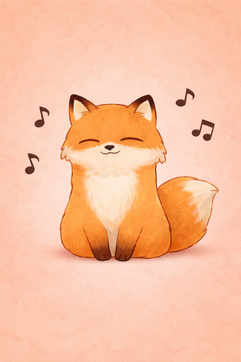 音符と一緒に座るキツネのキャラクターきつねんころ