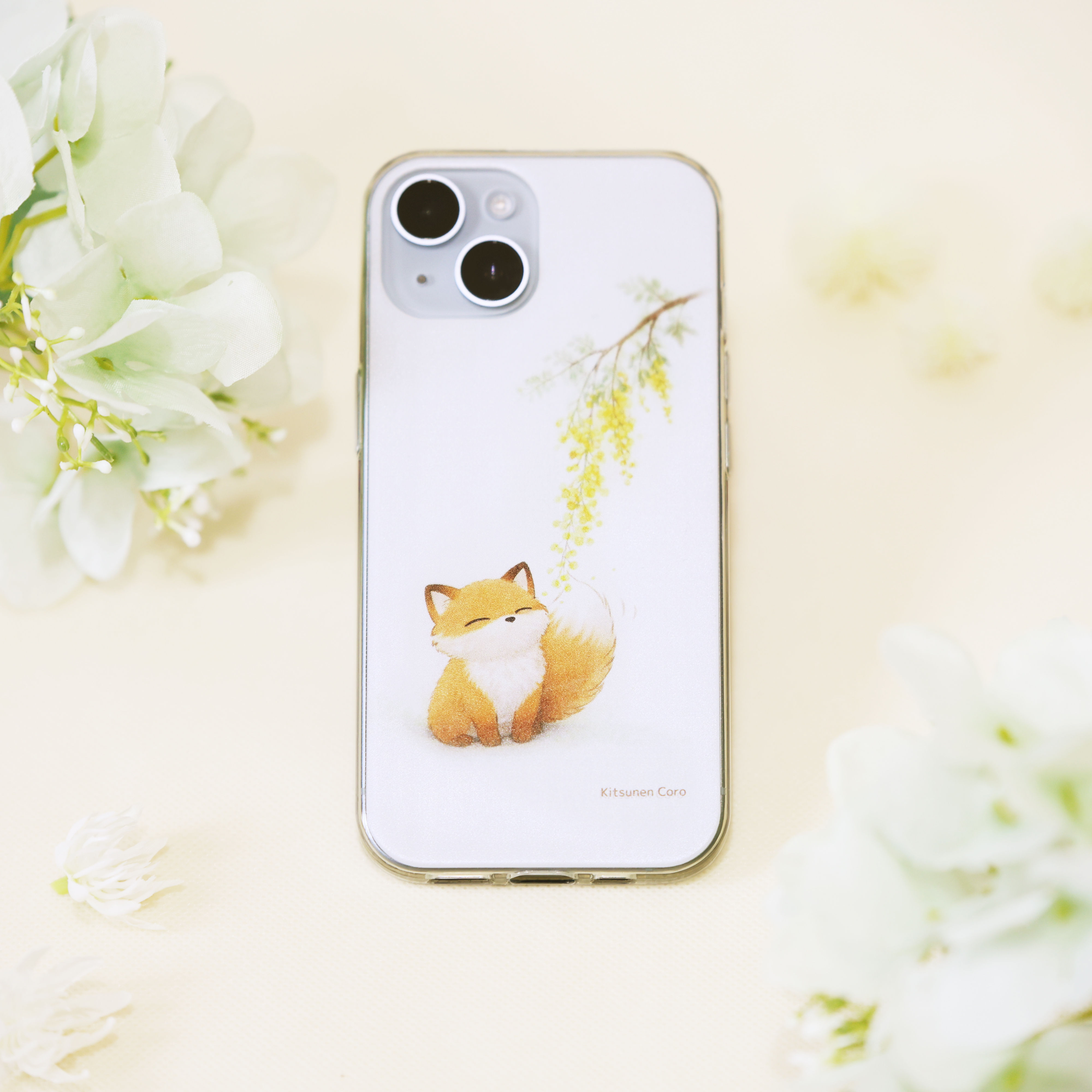 やさしいミモザときつねんころ|ソフトクリアiPhoneケース