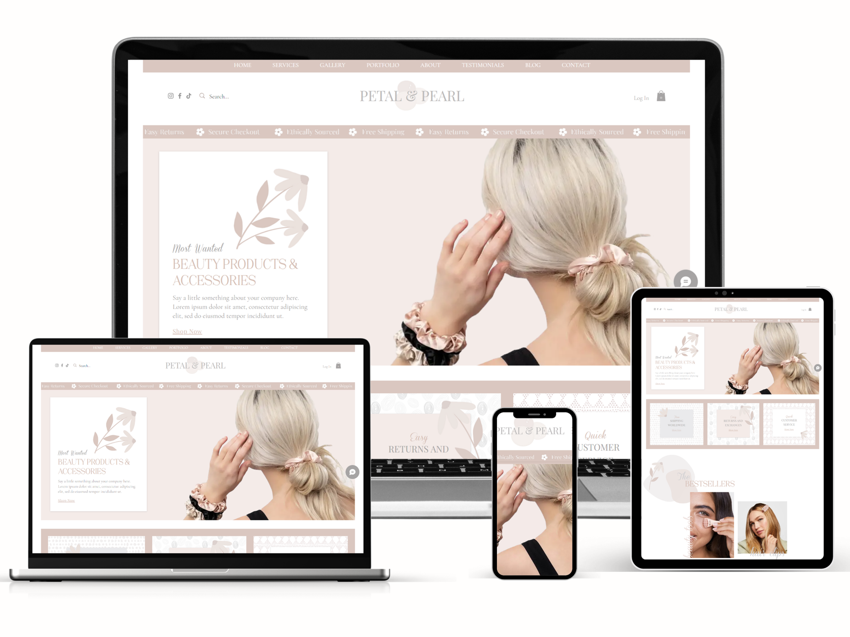 E-Commerce Online Shop Wix Website Template for Beauty Products - Petal & Pearl