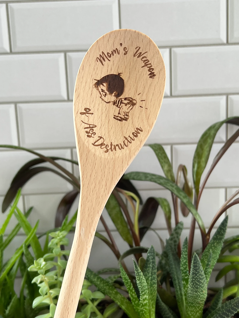 Thumbnail: Mom's Weapon of Ass Destruction Engraved Wooden Spoon - Funny Novelity