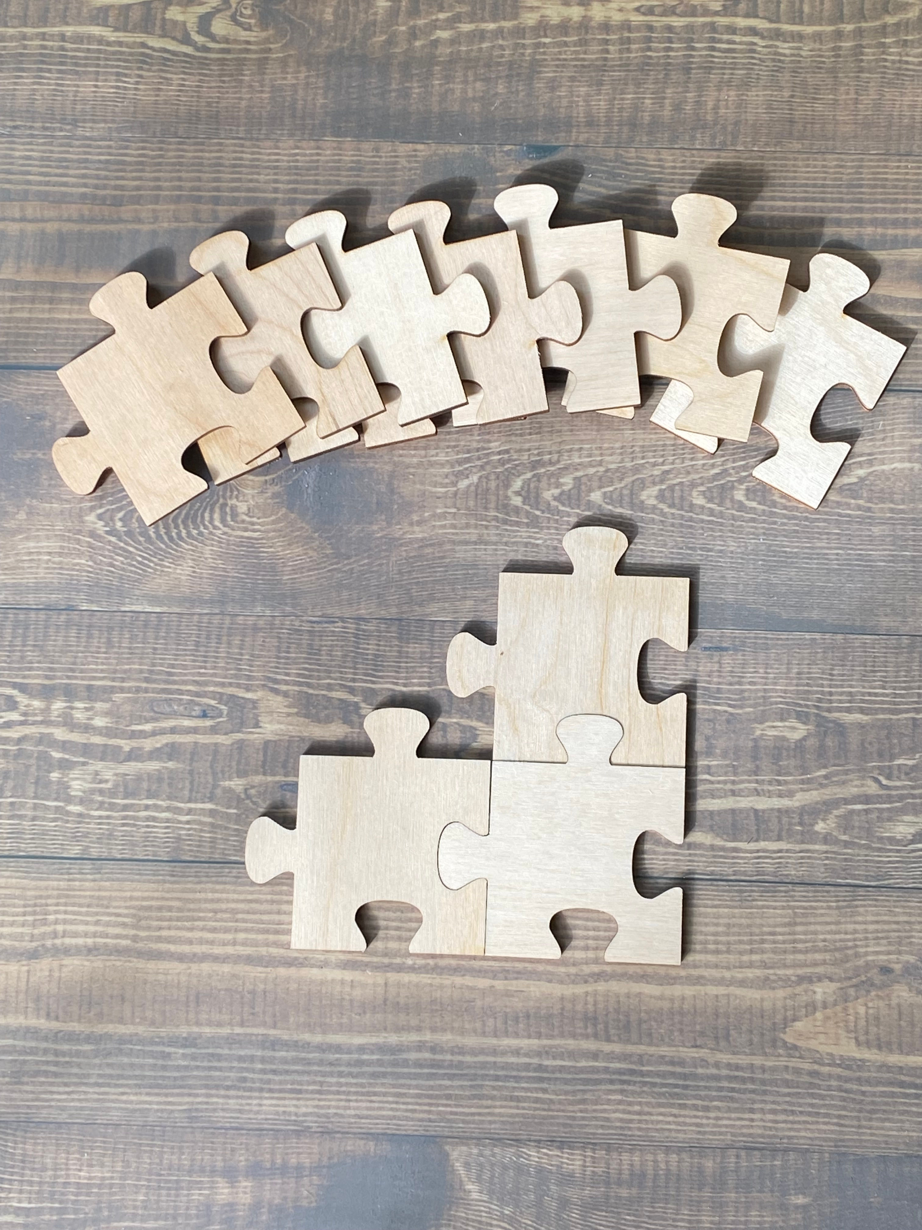 Set of 10 Interlocking Puzzle Pieces — Craft-Ready Wood Shapes for DIY Projects,