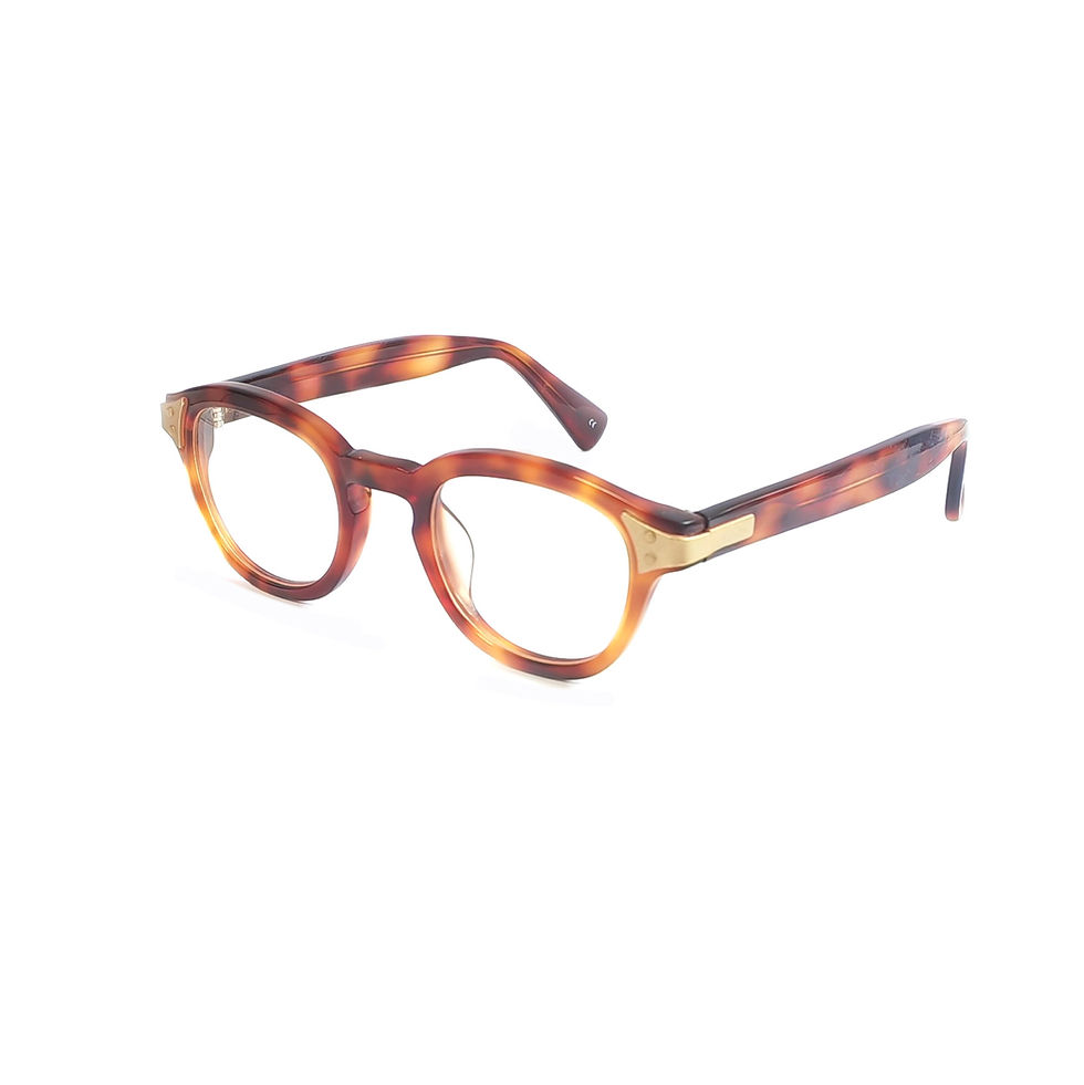 Juno 玳瑁色眼鏡 45 度側視圖｜復古小圓框・細緻紋理醋酸纖維・質感設計