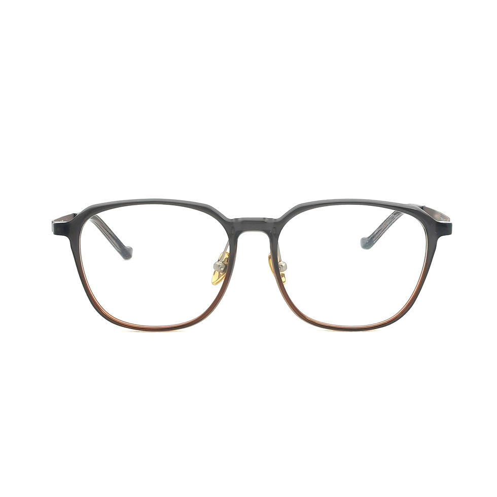 Rowan C4 圓形鏡框正面展示，灰啡色高密度板材搭配中性設計，質感沉穩。