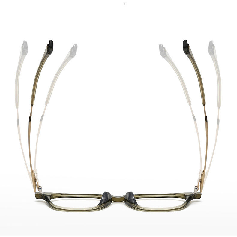 縮圖：男士眼鏡俯視圖，醋酸纖維前框搭配輕盈鈦金屬鏡腳。