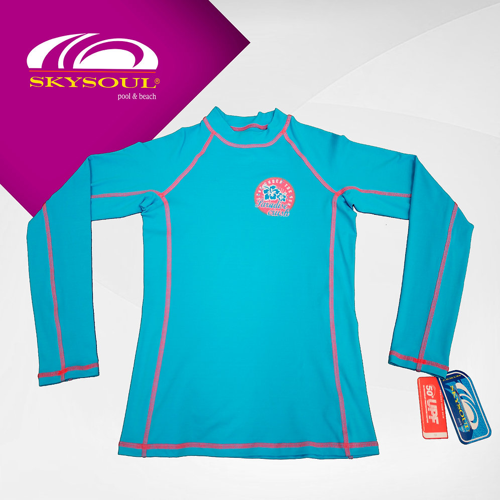 PLAYERA RASHGUARD PARA MUJER COLOR AZUL / ROSA | SKYSOUL