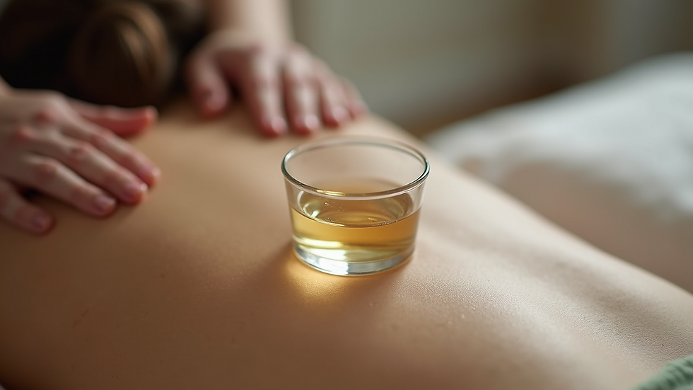Eye-level view of a single glass cup placed on a back during cupping therapy