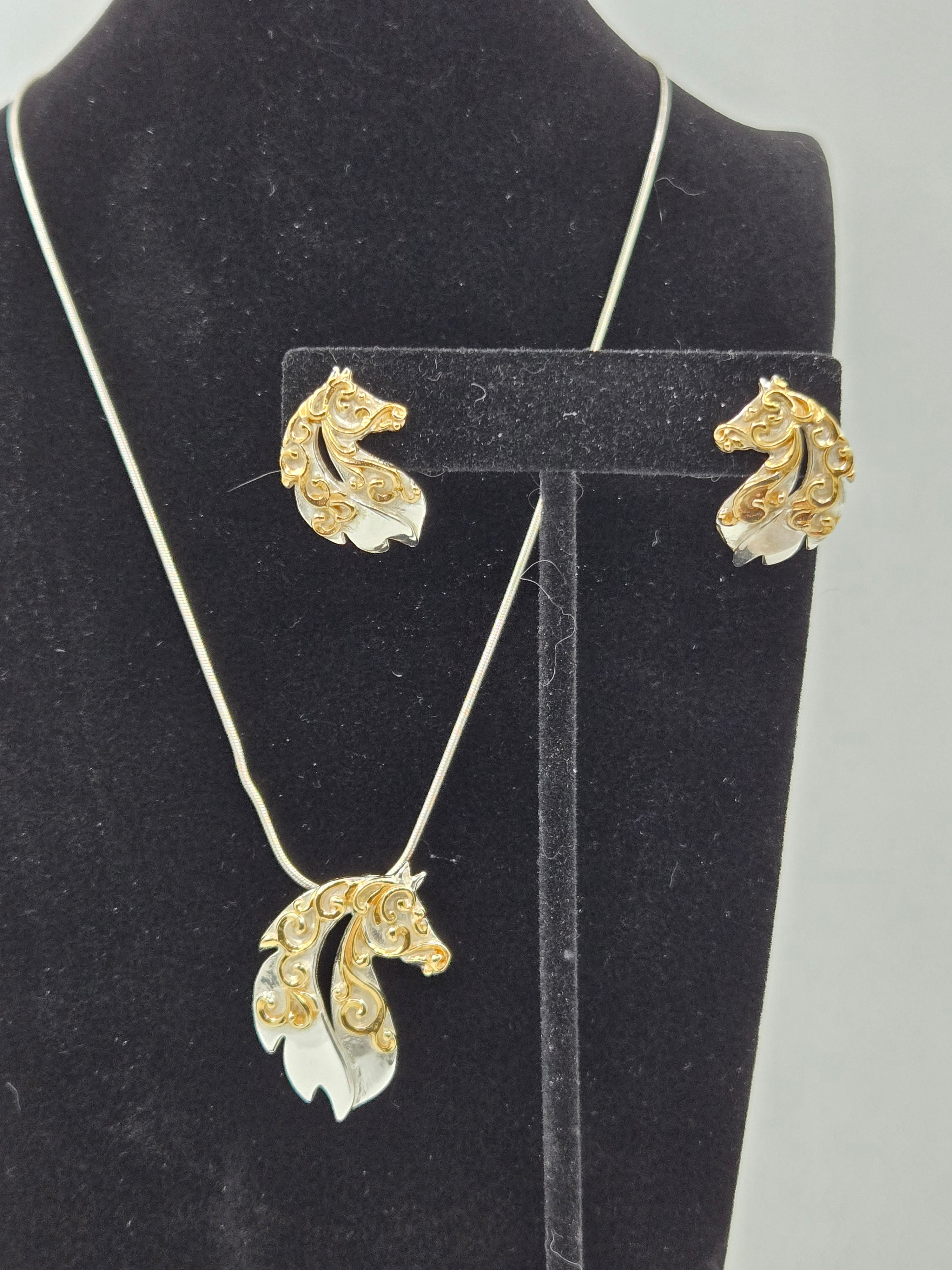 Sterling Silver and Gold Horse Head Set
