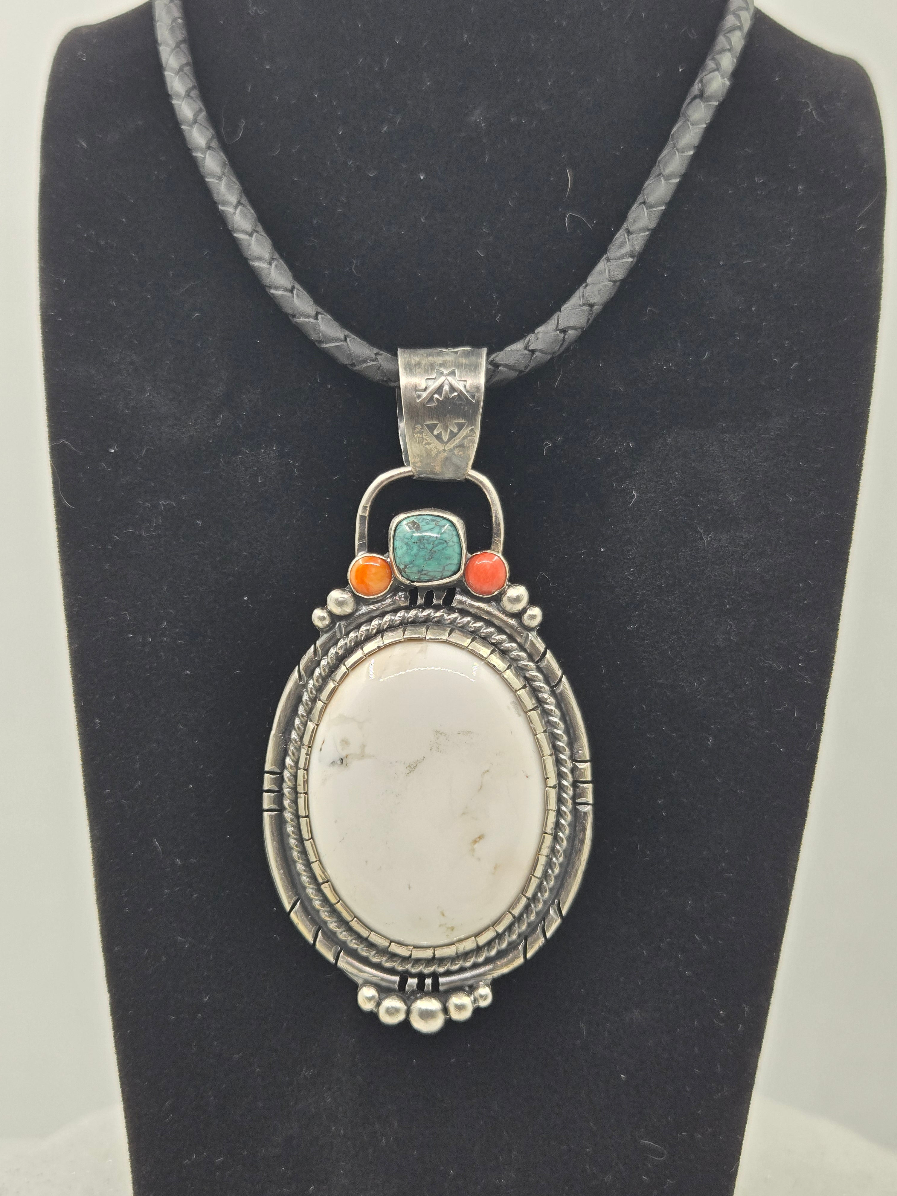 White Buffalo with Spiny Oyster and Turquoise Necklace