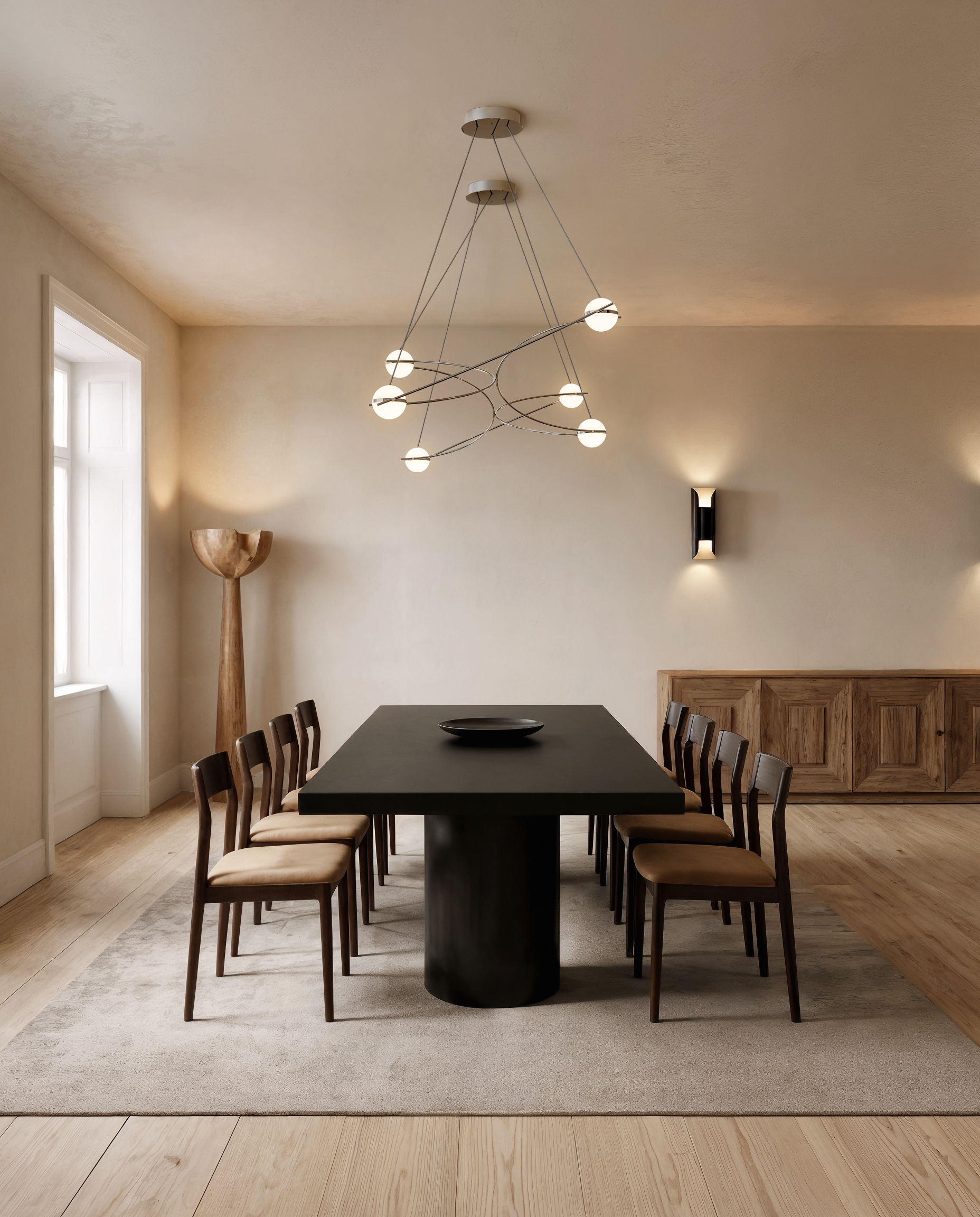 MOSS Objects Kosmos pendant light in Gold Tone finish — opal glass spheres with warm metallic stainless steel frame