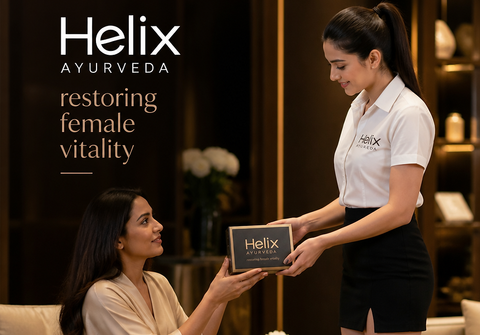 restoring female vitality by Helix Ayurveda being given by Helix concierge girl in short s