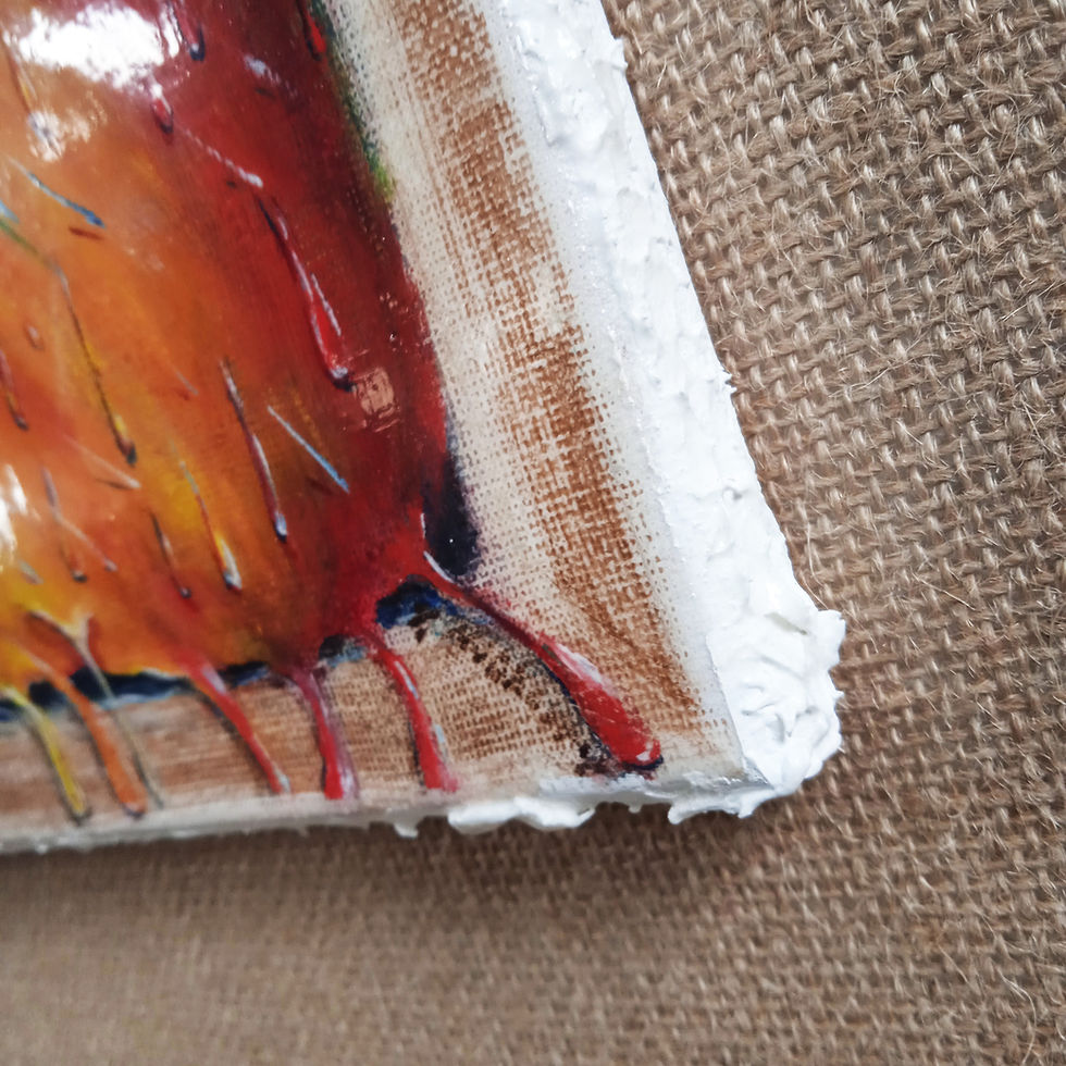 Thumbnail: Acrylic painting of a red apple with a leaf under falling rain, on a vibrant blue background with paint drips.
