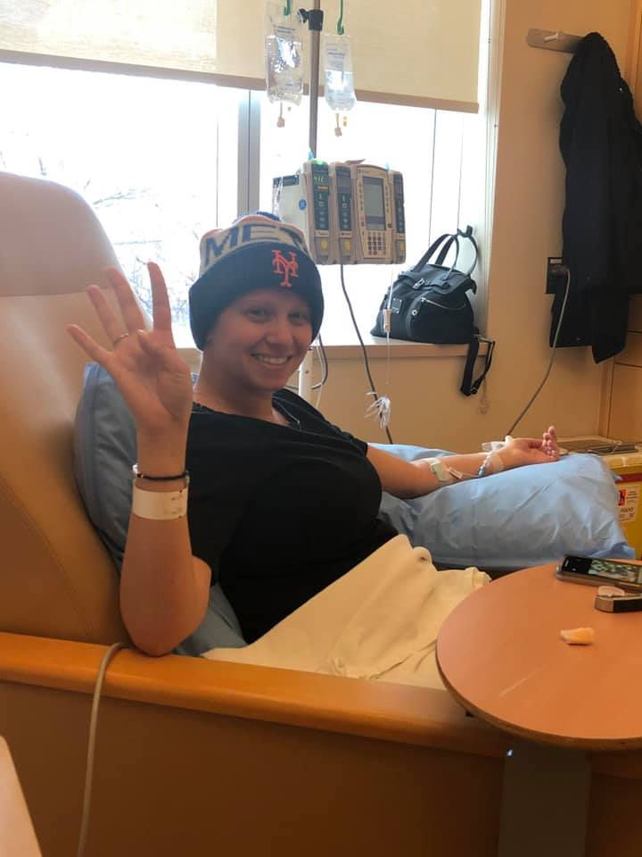 Lisa Marzullo receiving her fourth chemotherapy treatment for breast cancer at Memorial Sloane Kettering Cancer Center in New York City