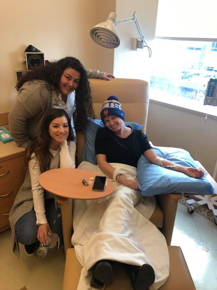 Lisa Marzullo and friends, while receiving her fourth chemotherapy treatment for breast cancer at Memorial Sloane Kettering Cancer Center in New York City