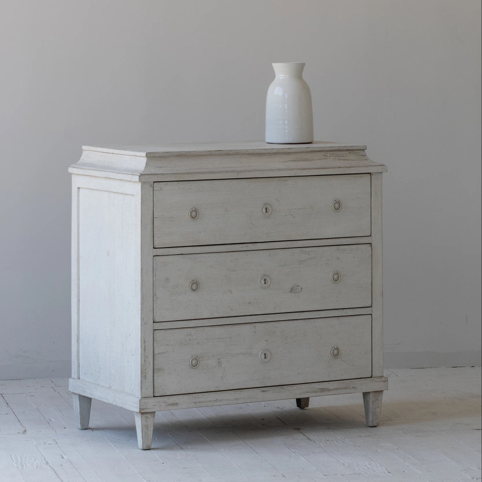 Distressed White Three Drawer Chest