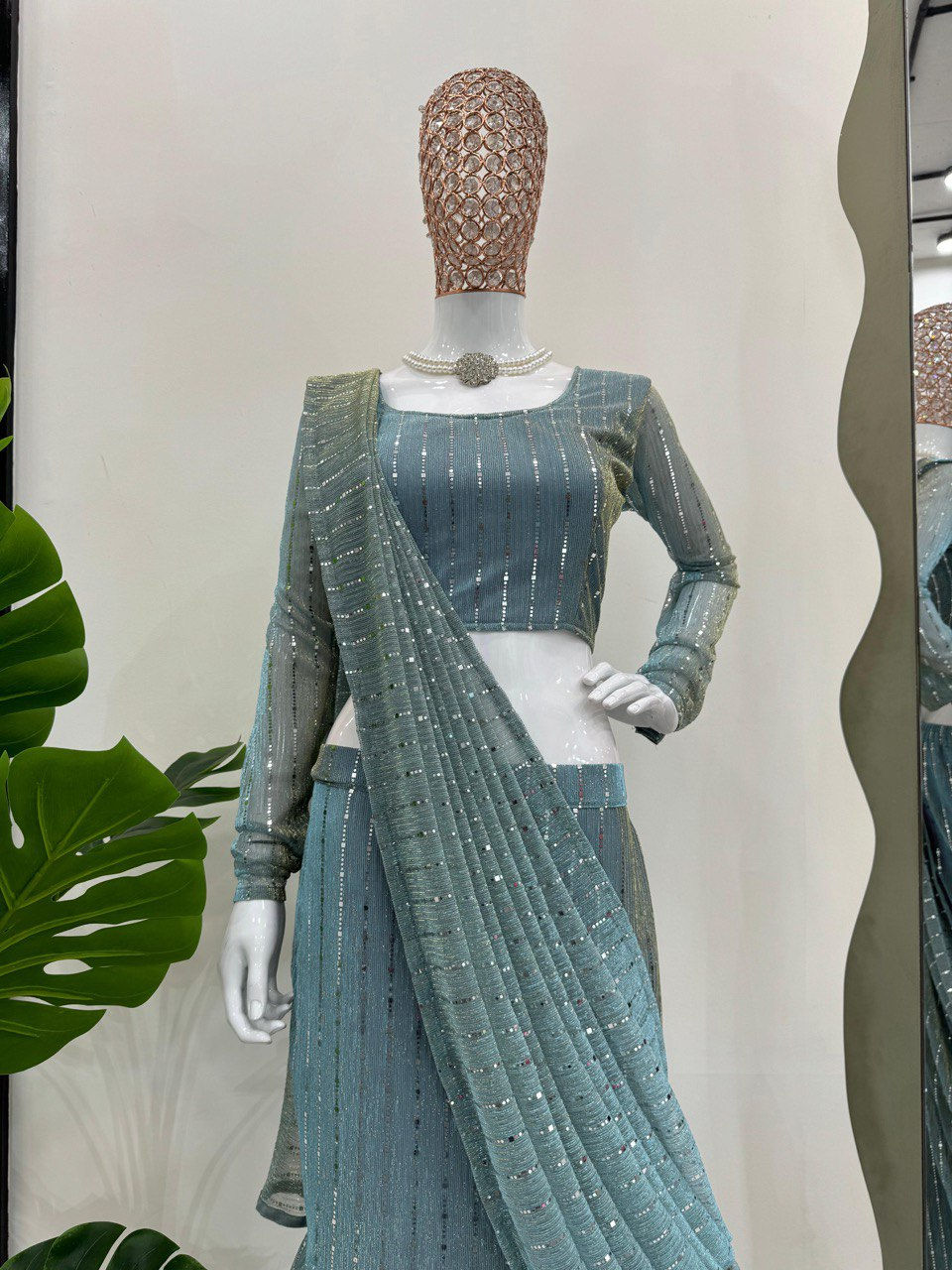 Thumbnail: Detailed View of Fancy Lycra Lehenga Saree