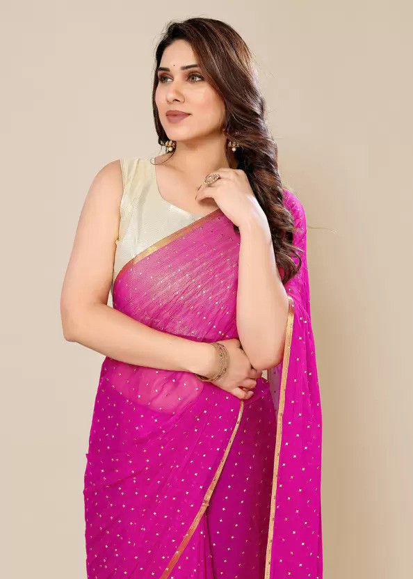 Purple Printed Bollywood Chiffon Saree Saree Blouse