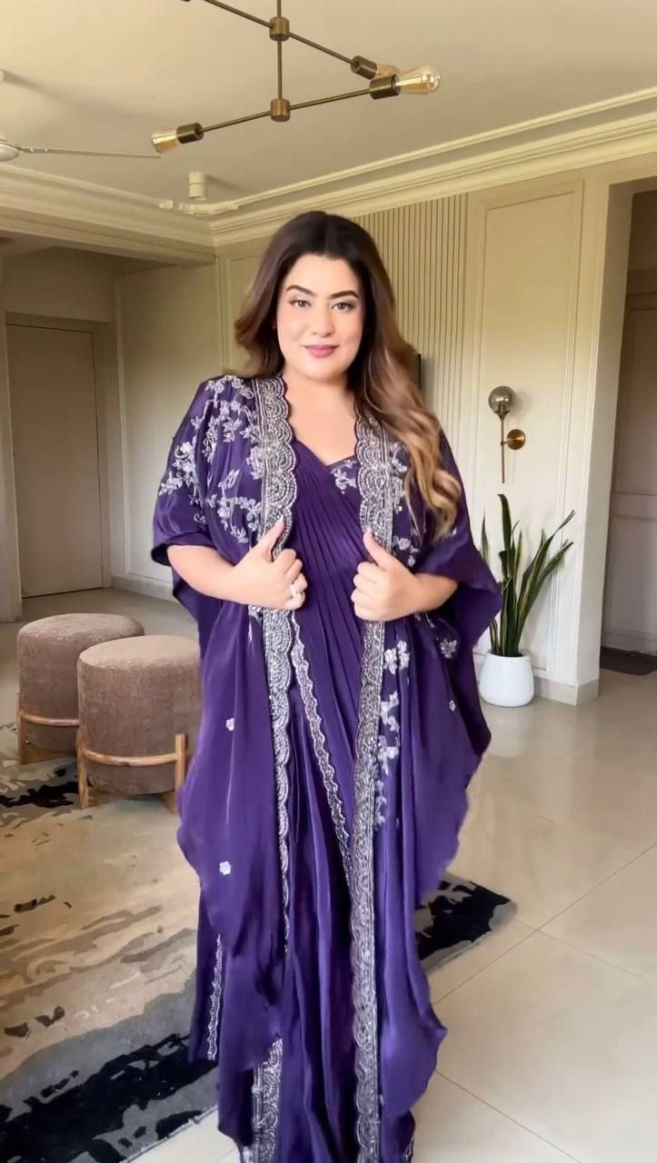 Thumbnail: Purple Jimmy Choo Ready-to-Wear Sequin Saree with Shrug
