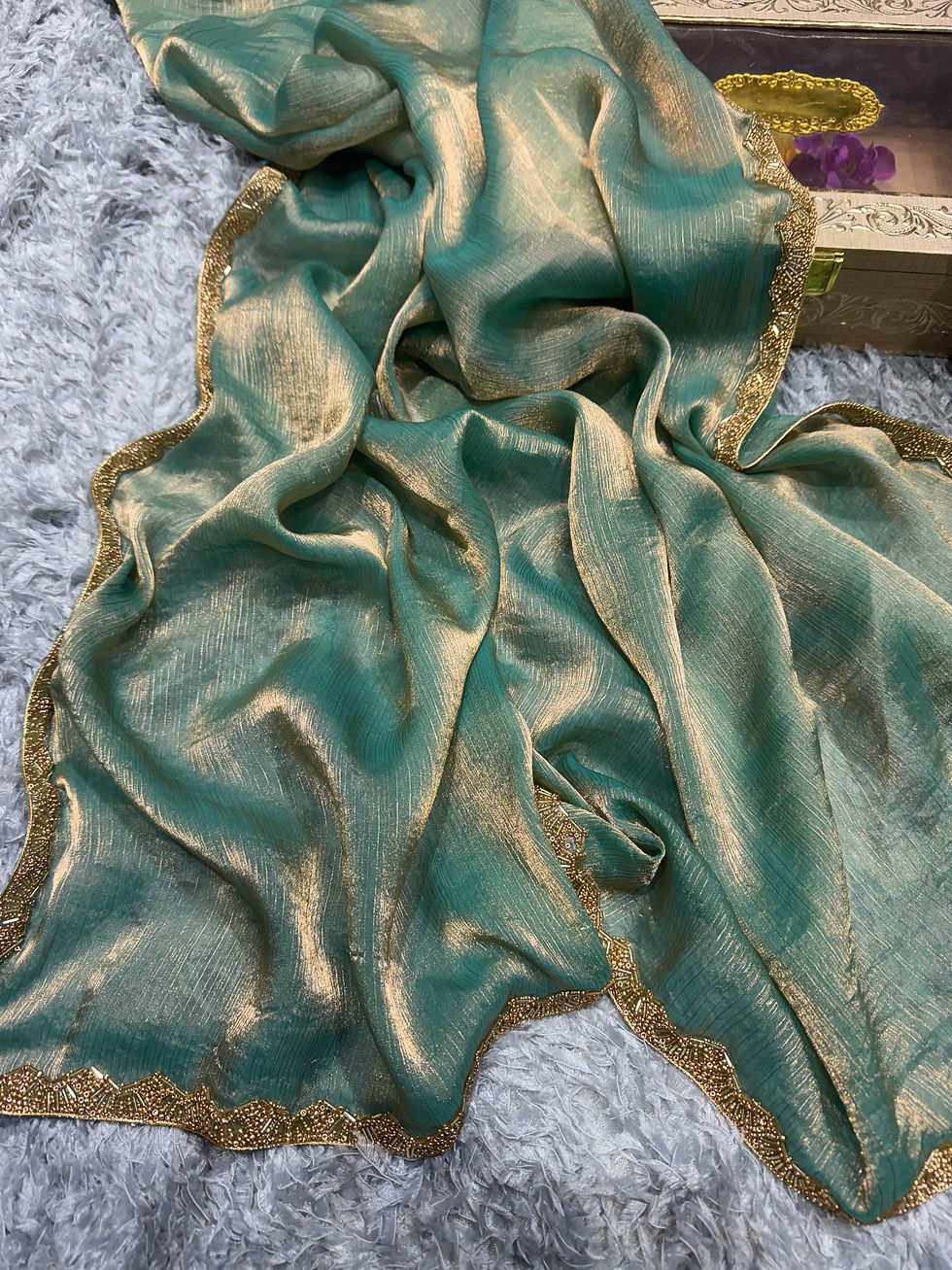 Thumbnail: Golden and Blue Designer Saree with Katdana Lace Border