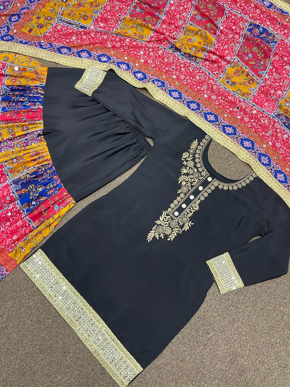 Thumbnail: Black And Multi Color Pakistani Kalamkari Suit