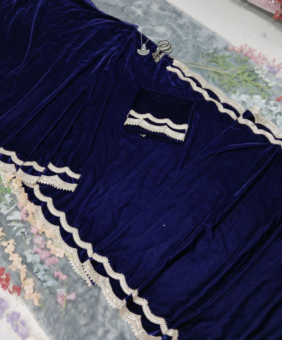 Thumbnail: Navy Blue/Wine/Maroon Velvet Ready to Wear Saree with Heavy Lace Border