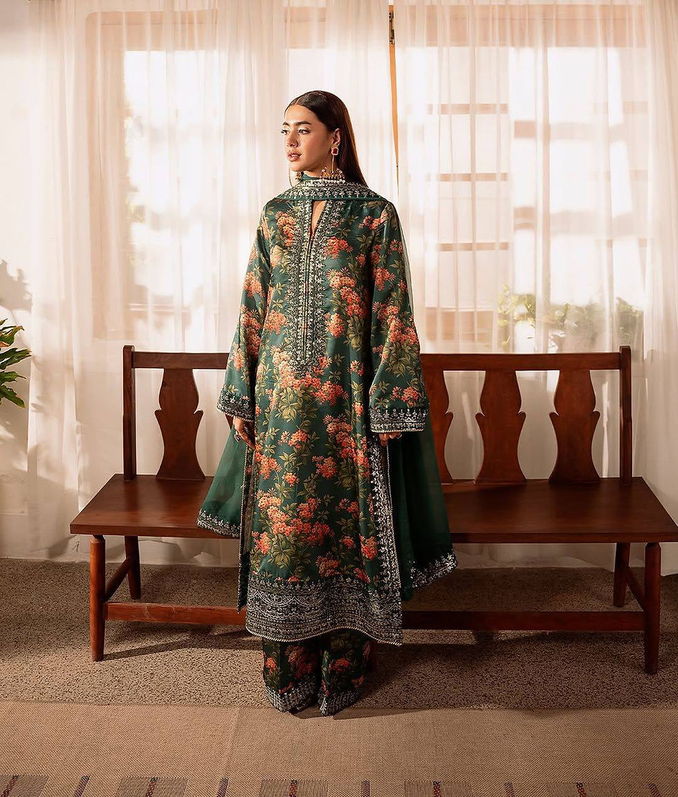 Thumbnail: Digital Flower Print Silk Top and Pant Set with Dupatta