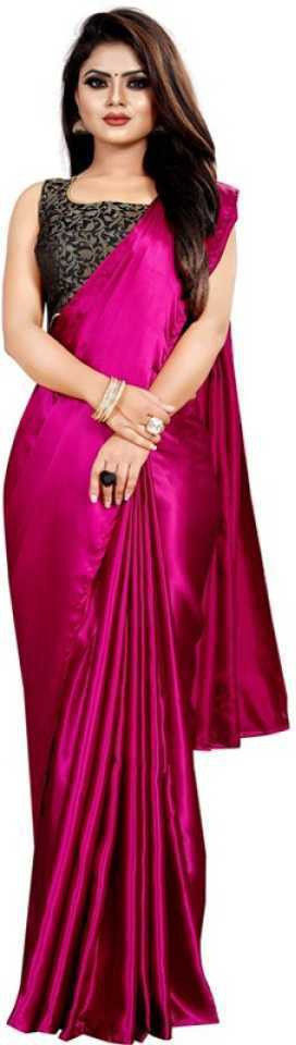 Magenta Solid Shalu Satin Saree Saree Blouse
