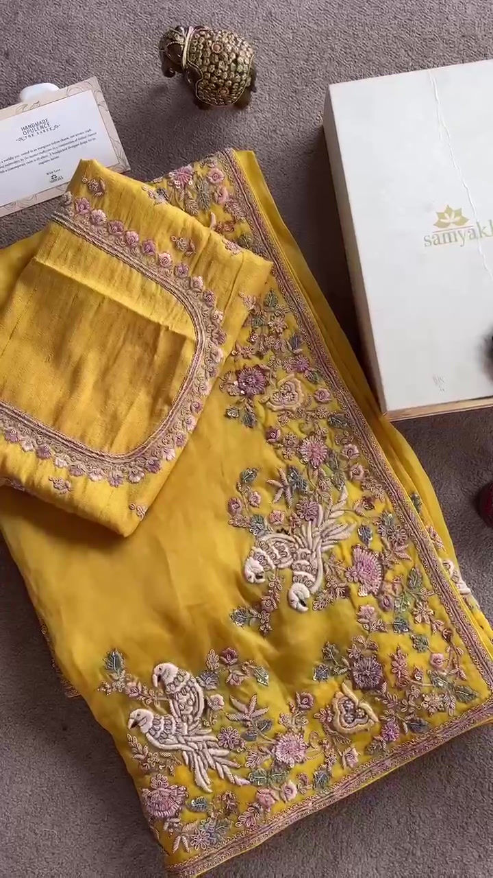 Thumbnail: Sunshine Yellow Dola Silk Saree with Sequin Work