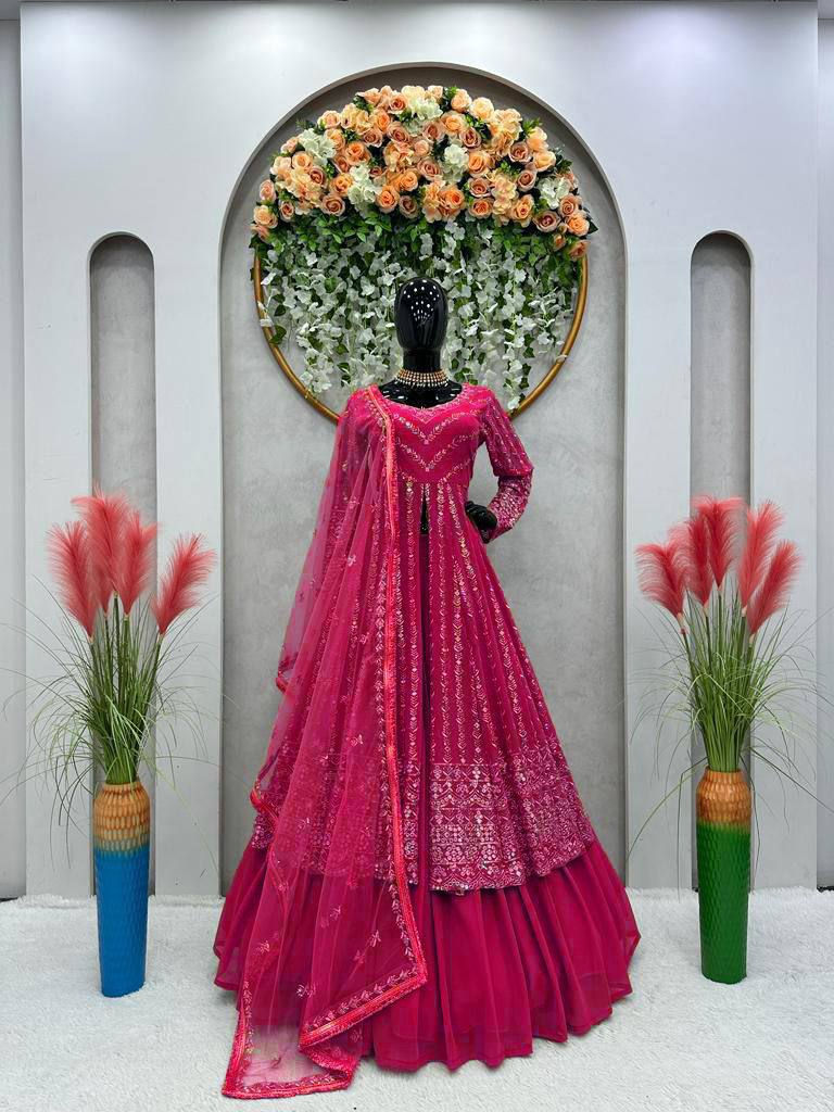 Thumbnail: Beautiful Foux Georgette lehenga set with matching dupatta and top