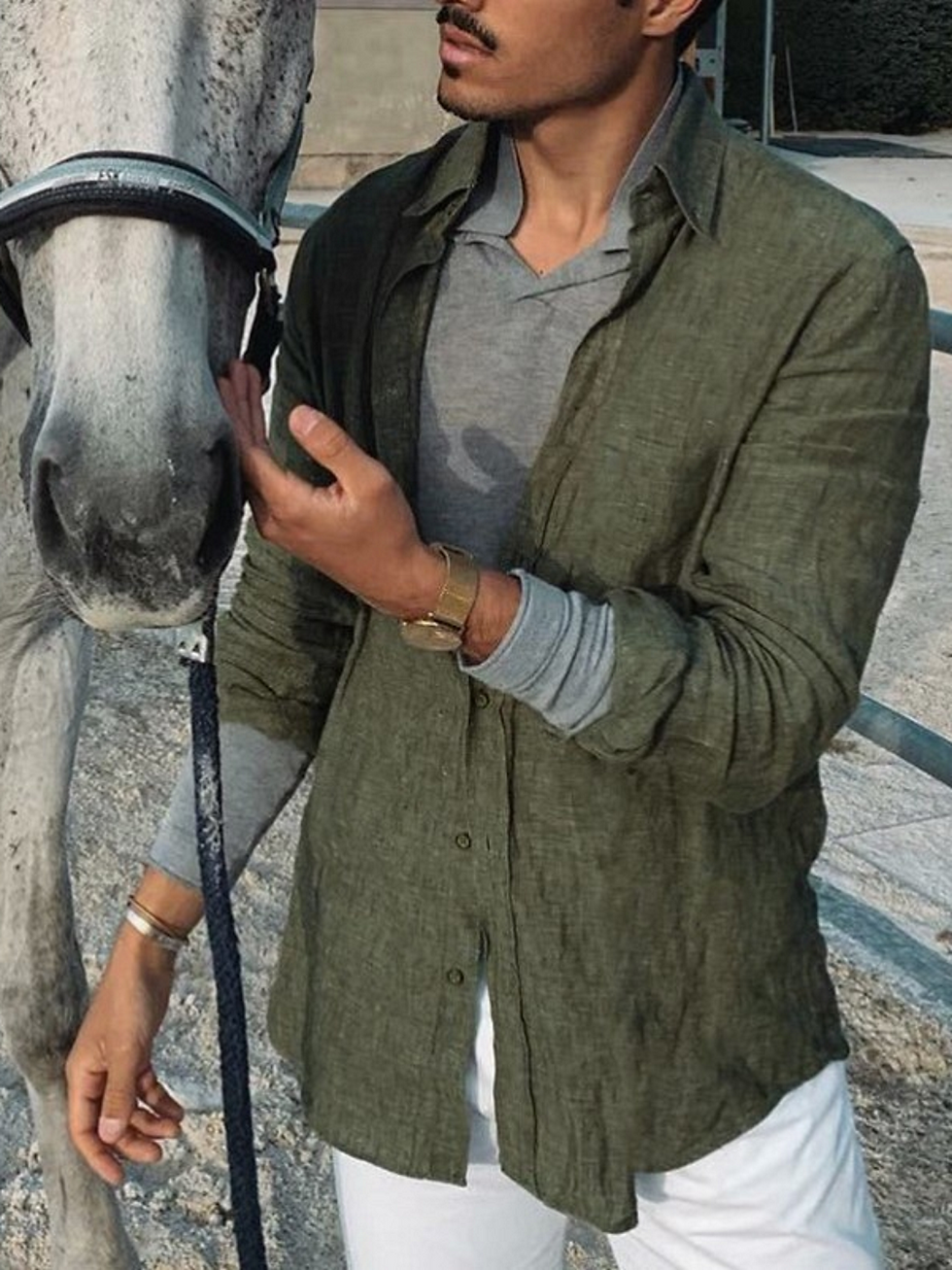 Thumbnail: Men's casual fashion solid color thin long-sleeved shirt, lapel cardigan, suitab