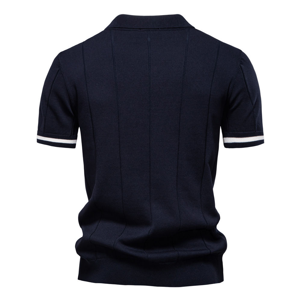New men's business casual short-sleeved fashion trend knitted POLO shirt with la