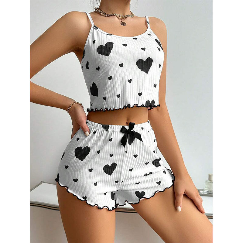 Thumbnail: Women's Pajamas Set Sleepwear 2 PCS Short Tank Tops And Shorts S M L White Venti