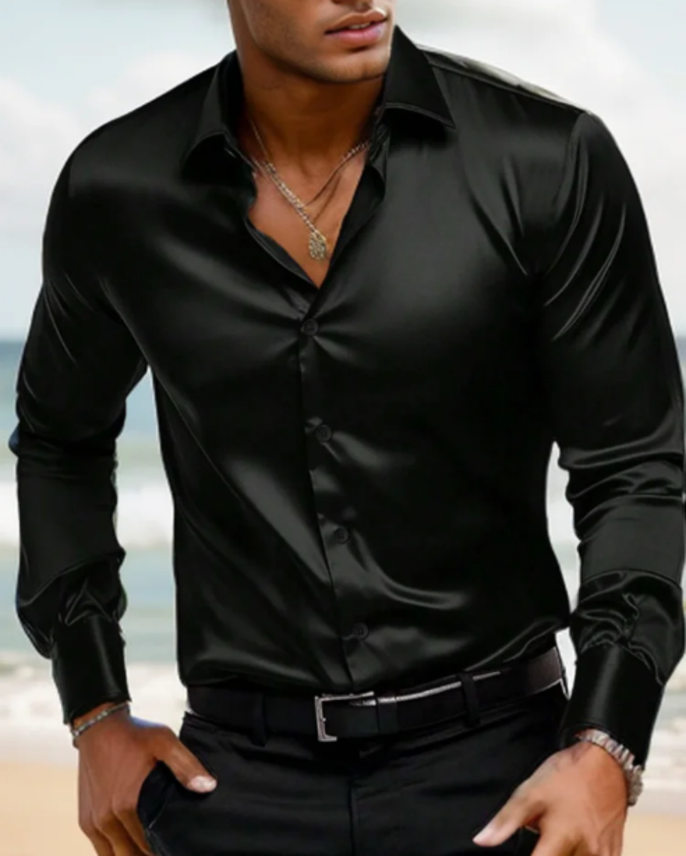 2024 New Spring And Autumn Men's Shirt Solid Color Business City Leisure Lapel C