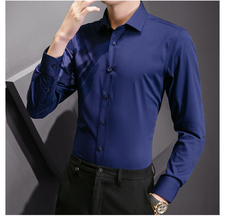 Thumbnail: New Plus Size Men Solid Color Business Shirt Fashion Classic Basic Casual Slim W