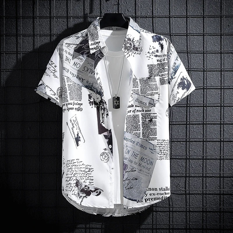 Men's Short sleeve Print Shirts Thin Beach Top Seaside Leisure Men's Essential