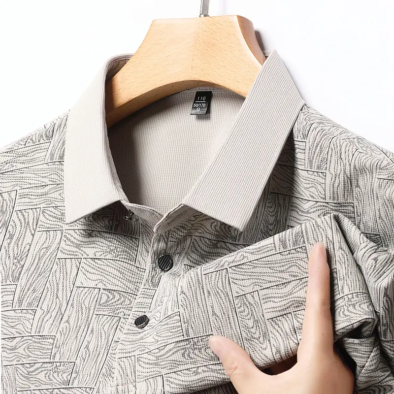 Thumbnail: 2024 Summer New Men's Business Print Short Sleeved POLO Shirt Comfortable and Co