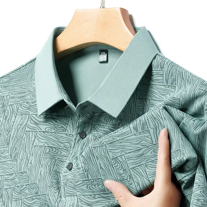2024 Summer New Men's Business Print Short Sleeved POLO Shirt Comfortable and Co