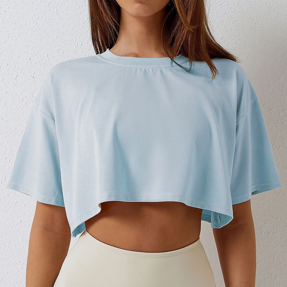 Thumbnail: Cotton Women Short Sleeve Dance Running Clothes Yoga Fitness Crop Top  Navel Bar