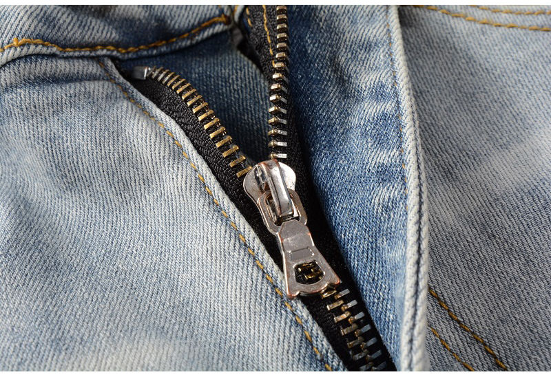Thumbnail: Men Crystal Holes Ripped Patchwork Jeans Streetwear Light Blue Denim Slim Skinny