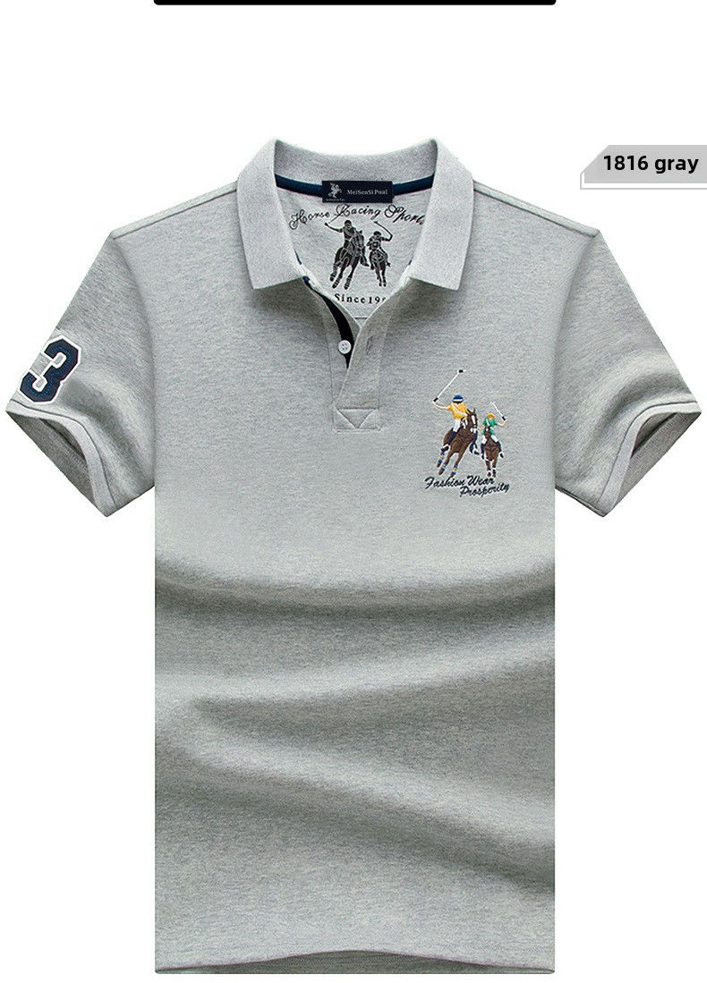Thumbnail: Summer Polo Shirt Men Cotton Casual Embroidery Polo T Shirt Solid Short Sleeve L