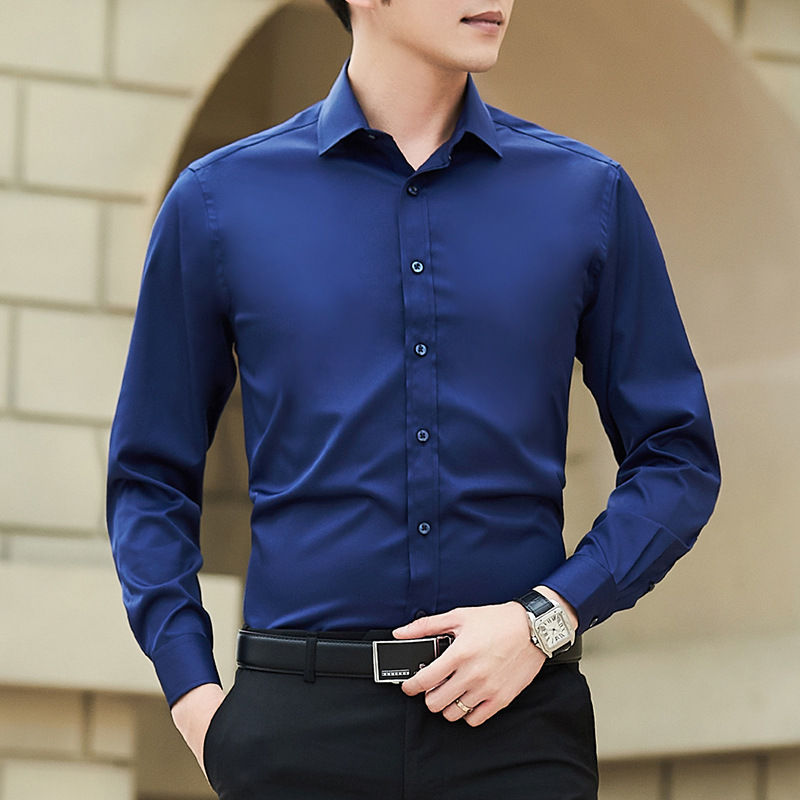 New Plus Size Men Solid Color Business Shirt Fashion Classic Basic Casual Slim W