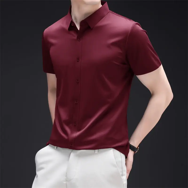 New Men's Business Casual Short Sleeved Solid Color Shirt Wrinkle Resistant Wrin
