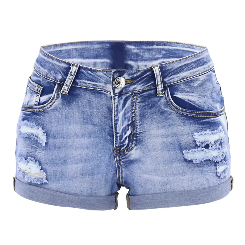 Thumbnail: Women's Split Denim Shorts Summer Beach Wild Fashion Sexy Mid Waist Curled Cuff 
