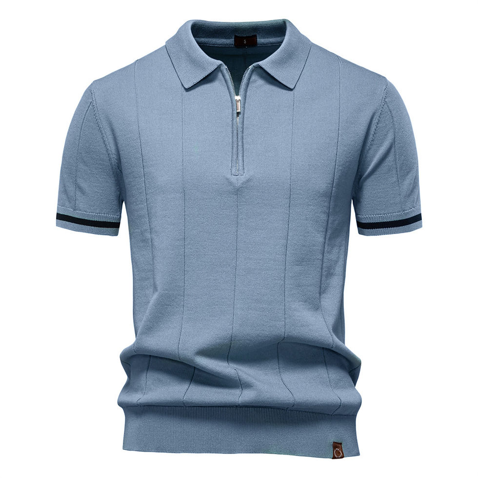 Thumbnail: New men's business casual short-sleeved fashion trend knitted POLO shirt with la