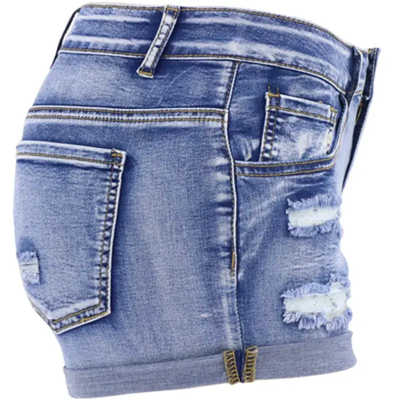 Thumbnail: Women's Split Denim Shorts Summer Beach Wild Fashion Sexy Mid Waist Curled Cuff 