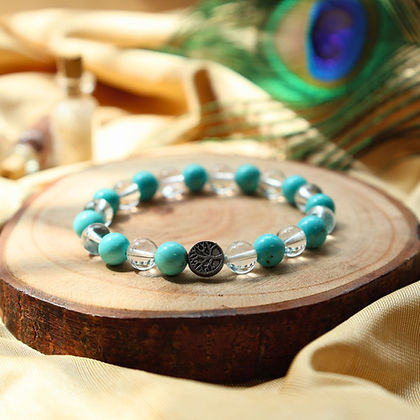 Firoza+Clear Quartz With Tree Charm Bracelet