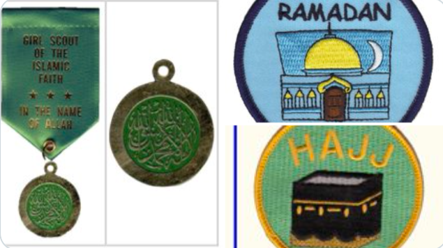 Examples of Islamic-themed awards and patches being given to some Girl Scouts in the U.S.