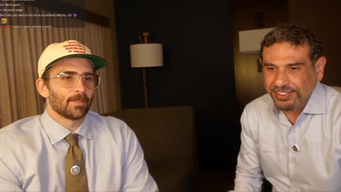 Hasan Piker, left, and Adam Hamawy during a live-streamed interview.