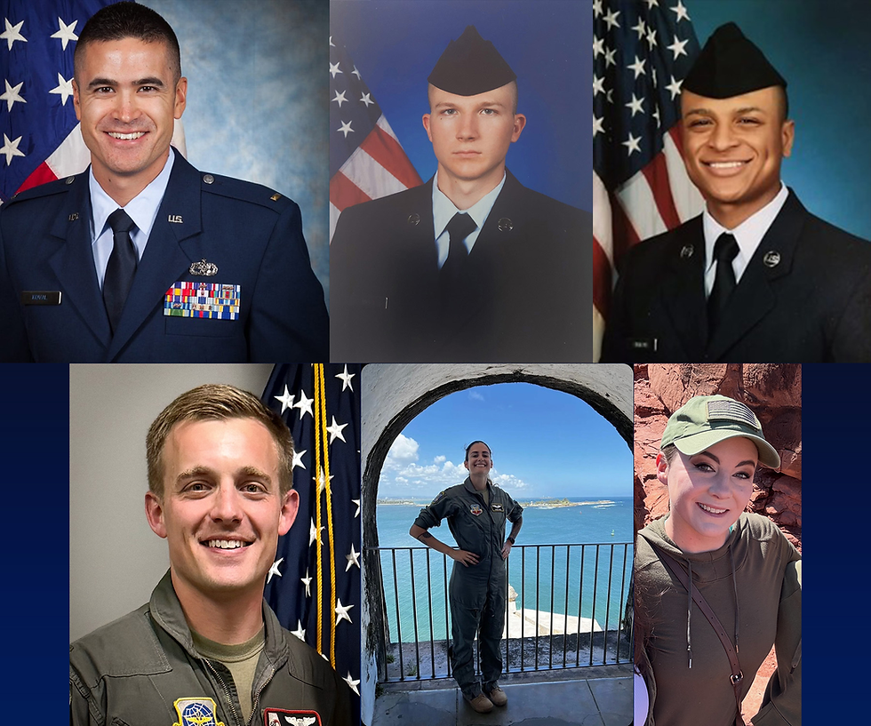 Maj. John A. Klinner, Capt. Ariana G. Savino, Tech. Sgt. Ashley B. Pruitt, Capt. Seth R. Koval, Capt. Curtis J. Angst, Tech. Sgt. Tyler H. Simmons