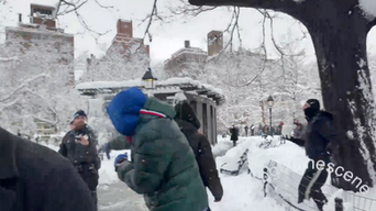 'Disgusting' scene in NYC caught on video as NYPD officers pelted with snowballs thrown by rioters 