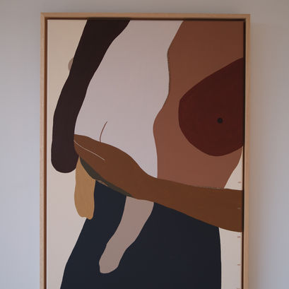 Becoming Her - Motherhood, 2026. Mixed media on cotton, 50 x 70 